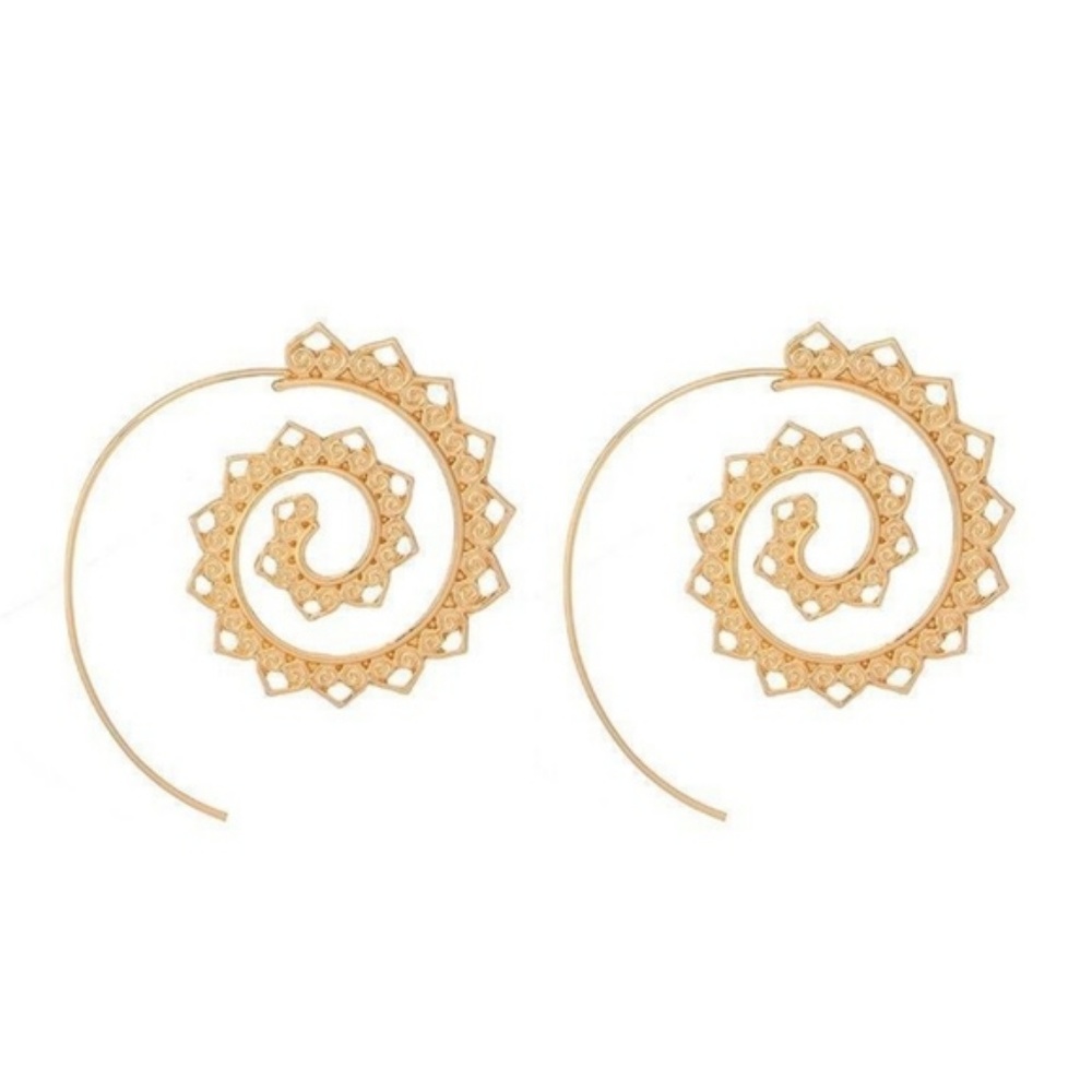 Boho Heart Gold Spiral Infinity Earrings - Picture 2 of 4